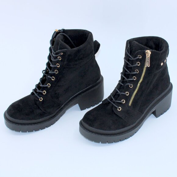 Cape Robbin Shoes - Cape Robbin Block Heeled Combat Boots with Zip Closure